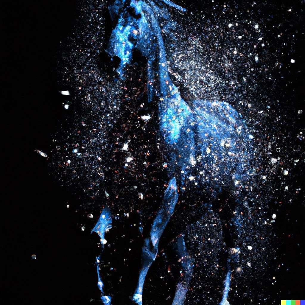 a horse, particle explosion, digital art